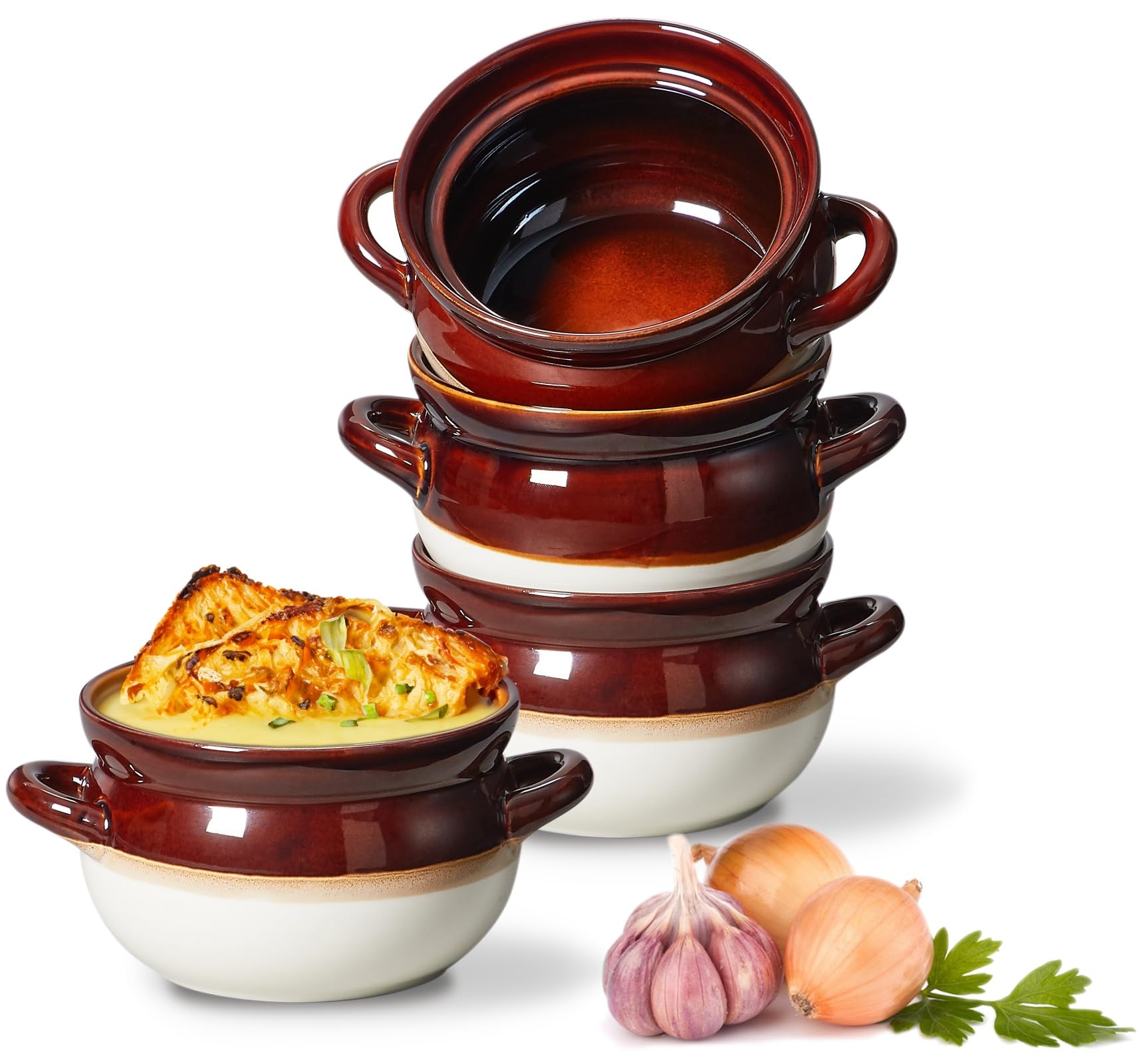 Photo 1 of ONEMORE French Onion Soup Bowls, Oven Safe Soup Crocks with Handles, 28 oz- Large Ceramic Bowls for Chili, Beef Stew, Cereal, Pot Pies, Casseroles- Farmhouse Style Microwave & Dishwasher Safe Set of 2