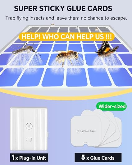 Fly Trap Indoor- 2 in 1 Plug in Fly Trap with Auto Night Light, Fruit Fly Traps for Indoors, Gnat Trap, Bug Light Trap for Mosquitoes, Flies, Fruit Flies, Moths (1 Device + 5 Glue Cards) - Image 5