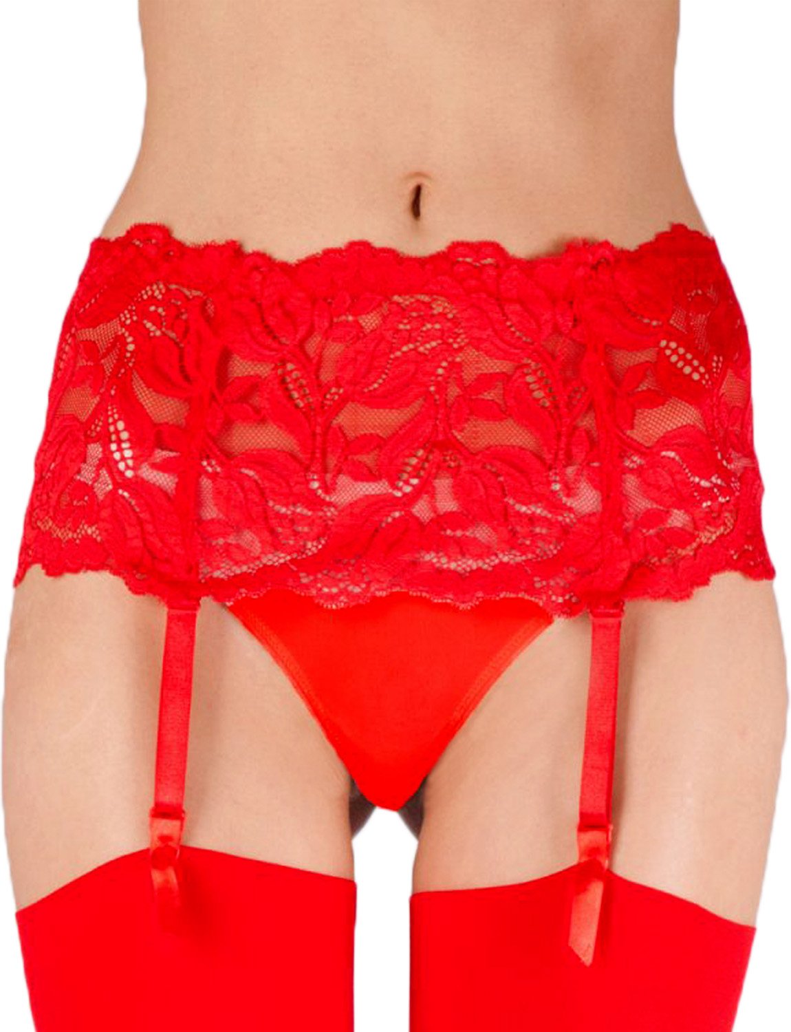 Yummy Bee - Suspenders Belt for Stockings - Stockings and Suspenders Lingerie Sets - Plus Size Garter Belt - 4 Strap Deep Lace Size 6-18 (Red, 18)