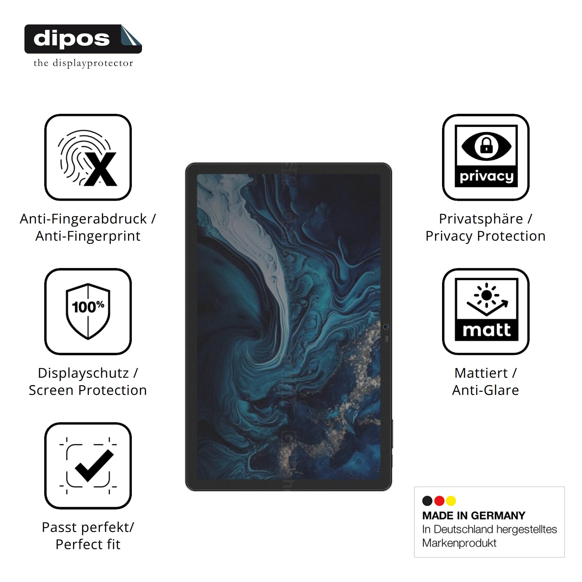 dipos Protector de Pantalla Antiespía para Digma Pro Prime 18 11 Zoll | Película protectora mate, filtro de privacidad 4 vías, ajuste perfecto, antiarañazos, sin burbujas, autoadhesivo