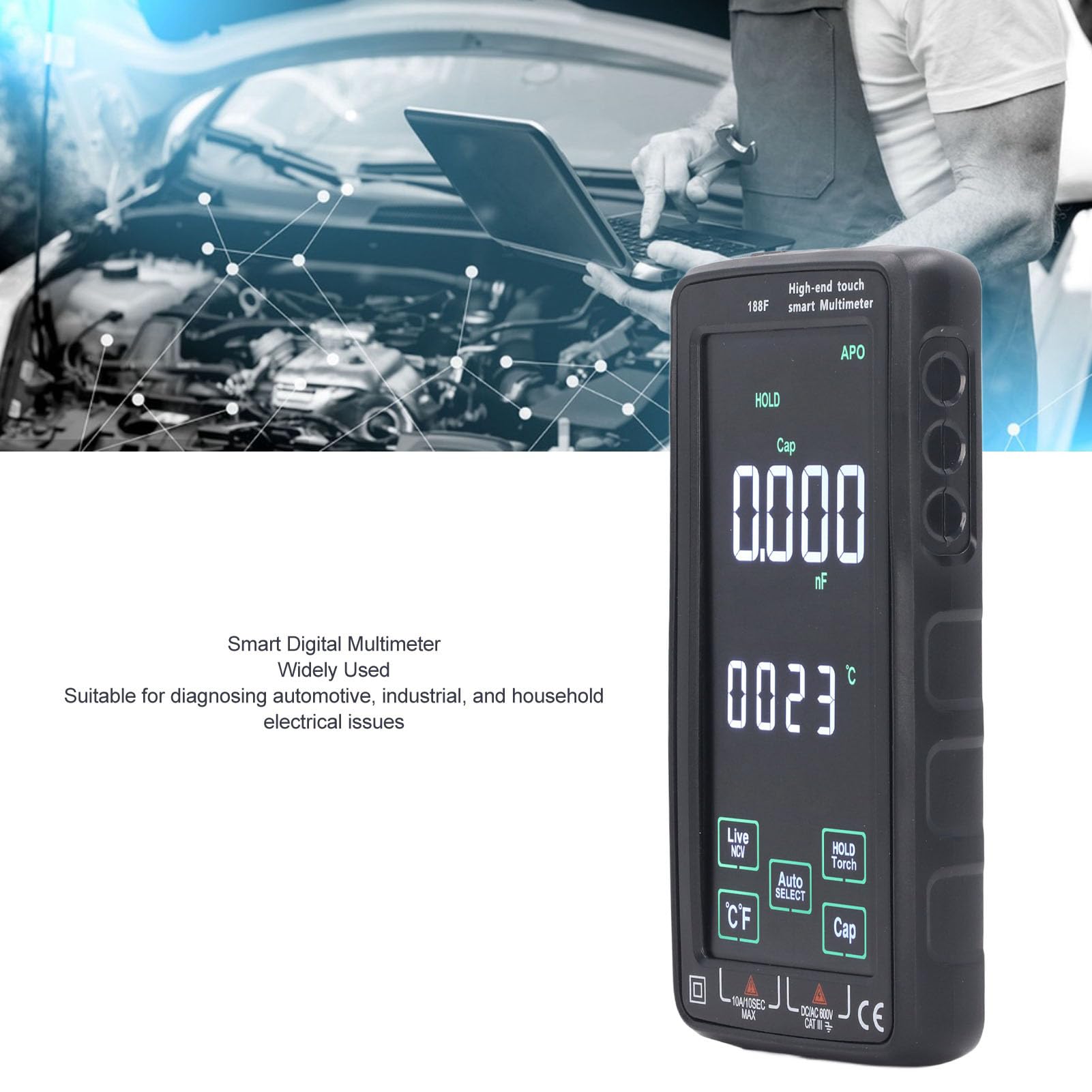 Hyuduo Multimetro Intelligente Multimetro Digitale con Schermo a Colori LCD AC750V DC1000V Tester Elettrico Ad Alta Precisione per la Risoluzione dei Problemi Automobilistici Industriali e Domestici