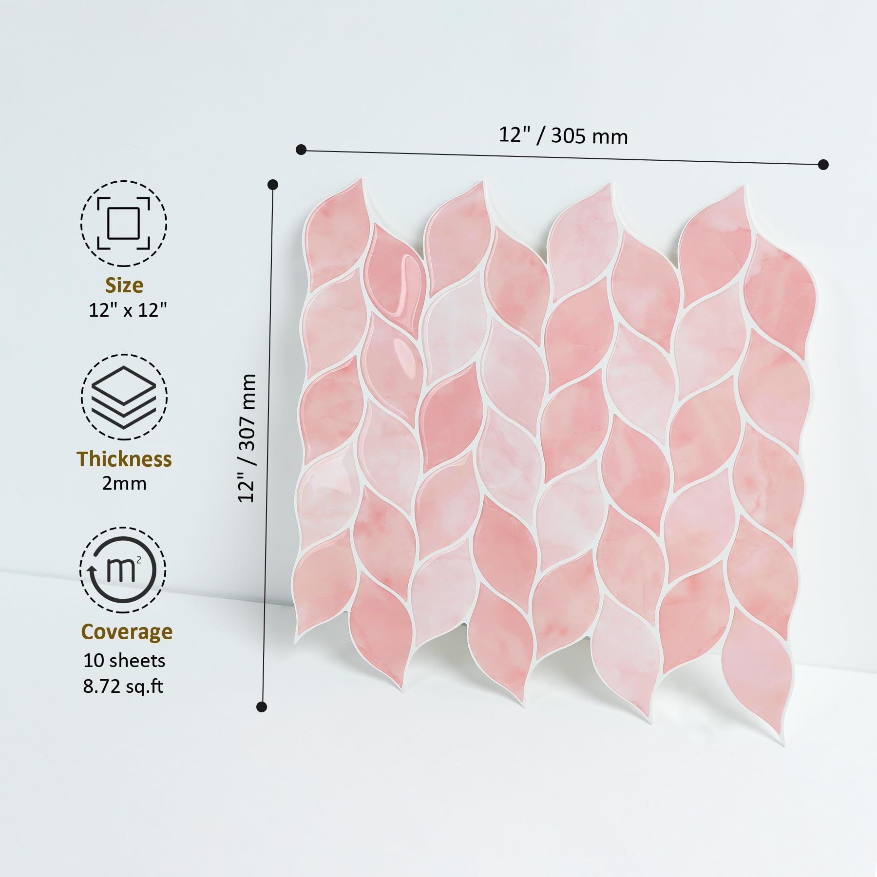 HOMEART Piastrelle autoadesive rosa per paraschizzi, autoadesive, adatte agli affittuari, per cucina e bagno (10 fogli)