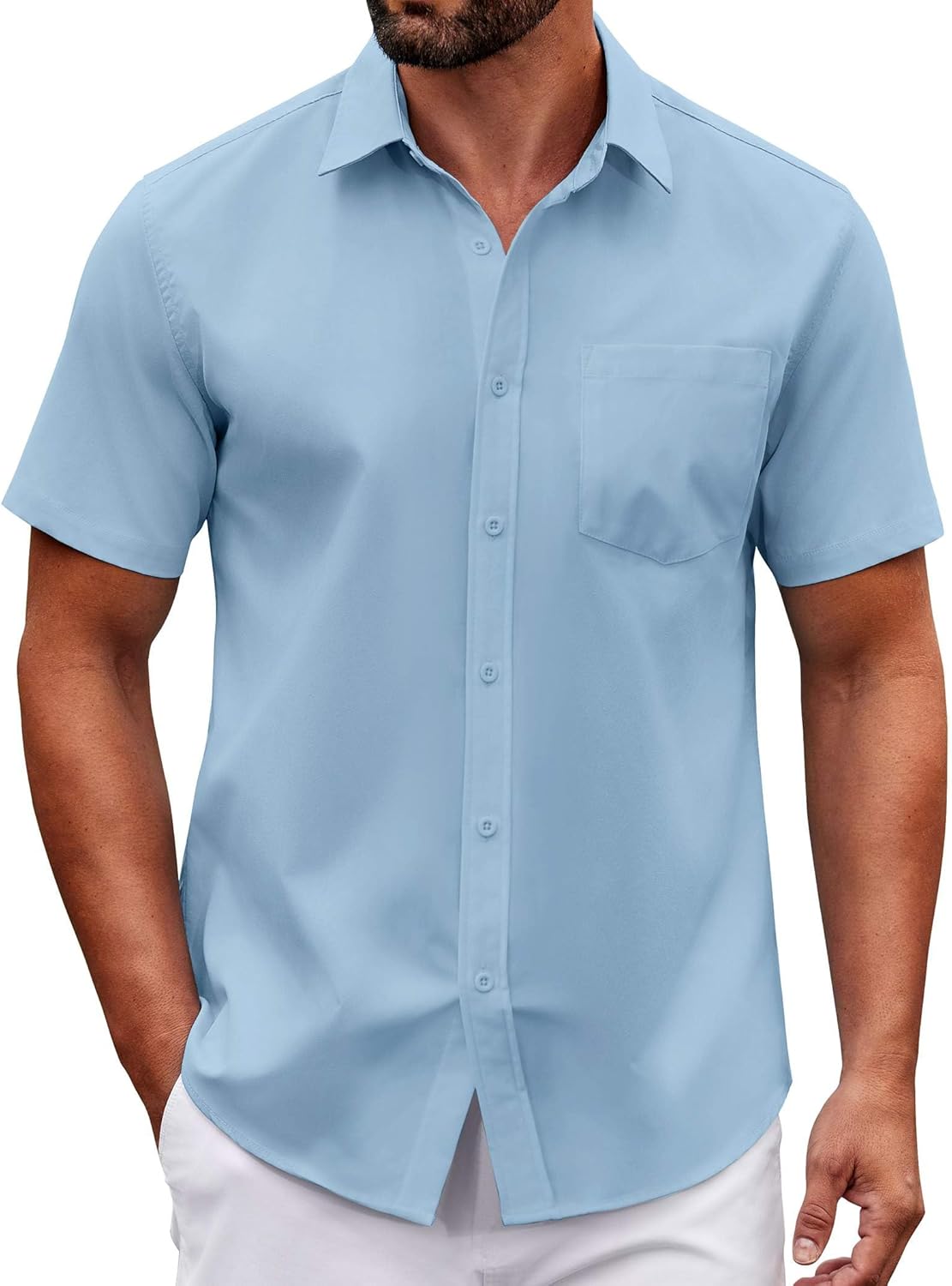 COOFANDY Mens Wrinkle Free Dress Shirt Short Sleeve Button Down Print Shirt Summer Business Casual Shirts with Pocket