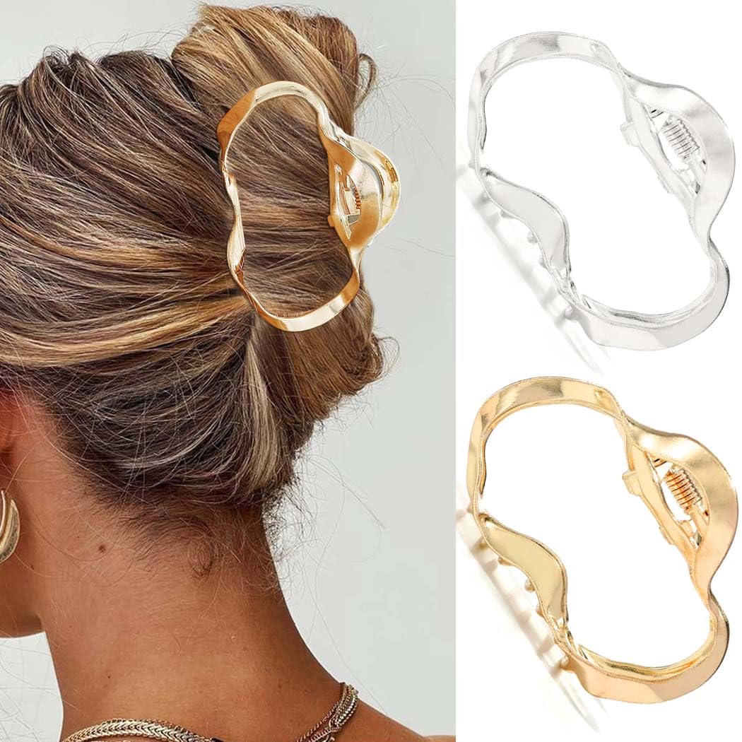 Reaky Hair Claw Clips Gold Metal Hair Clip Medium Claw Clips Hair Accessories for Women, 1 count (Pack of 2)