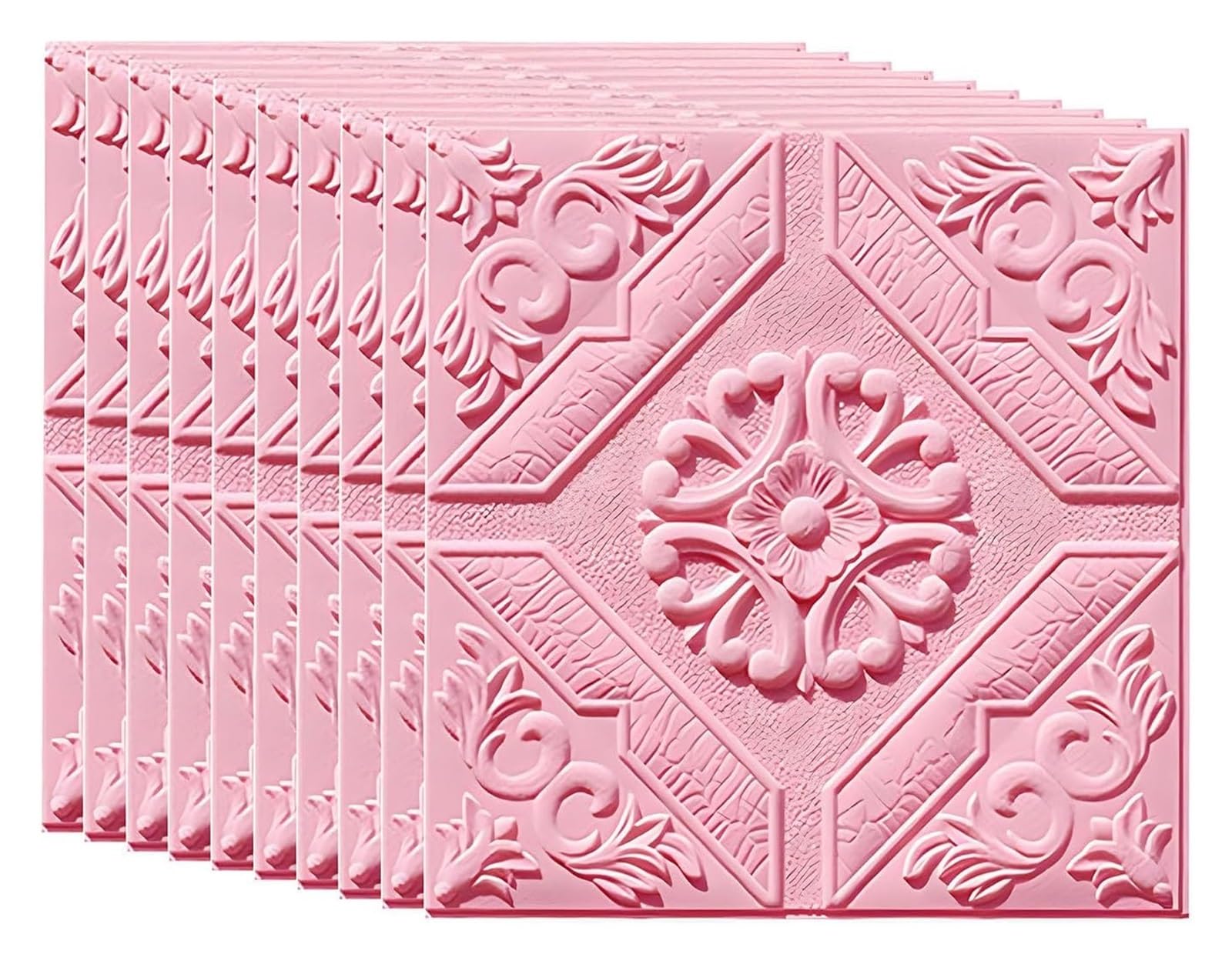 Adhesive wall Panels, Wall Panel， 10Pcs Foam Panels, Peel and Stick 3D Wallpaper Stickers,0.3cm Thick(Roze)