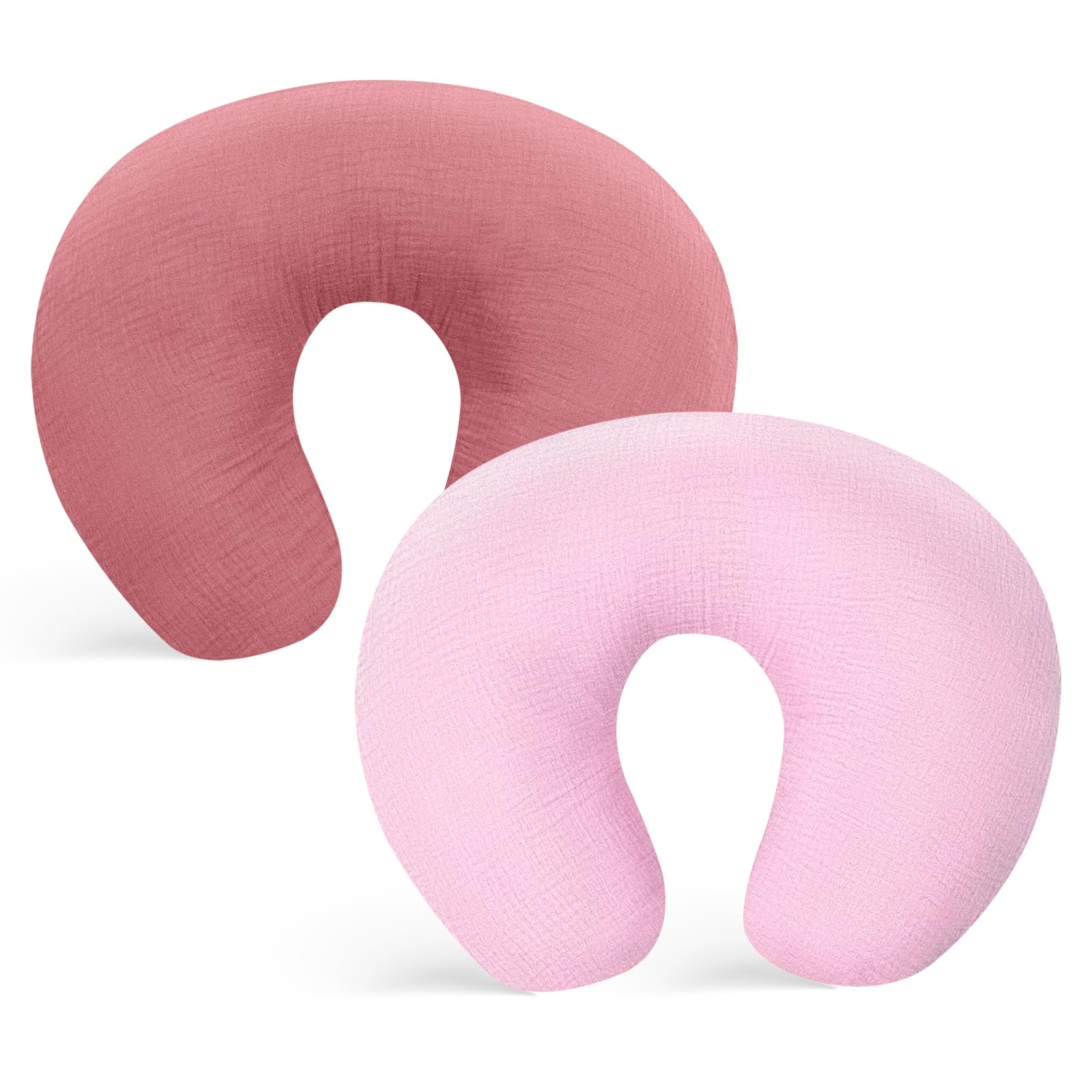 Winmany Stillkissenbezüge aus Musselin, weiche Baumwolle, für Neugeborene, Stillkissen, Baby-Fütterkissen, Schonbezug, Duschgeschenk für Jungen und Mädchen, 2 Stück (Rose + Hellrosa)