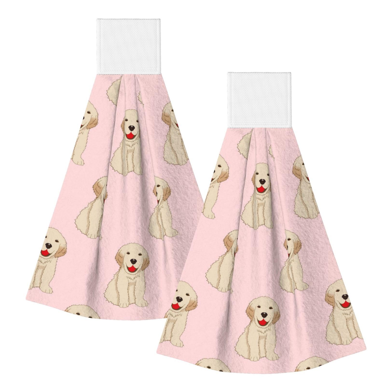 DOPKLNA Labrador Golden Retriever Dog, 2 Pcs Hanging Coral Fiber Hand Towels for Bathroom, Absorbent Kitchen Towels