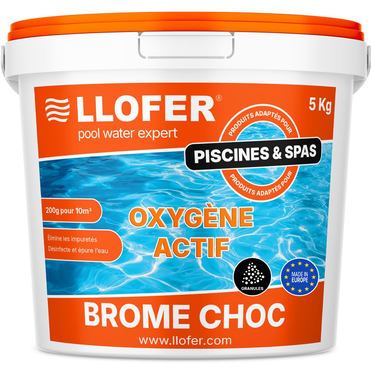 Brome Choc Spa Piscine - Re Activateur de Brome Spécial Spa - Poudre - Pot 5kg - Gamme Llofer