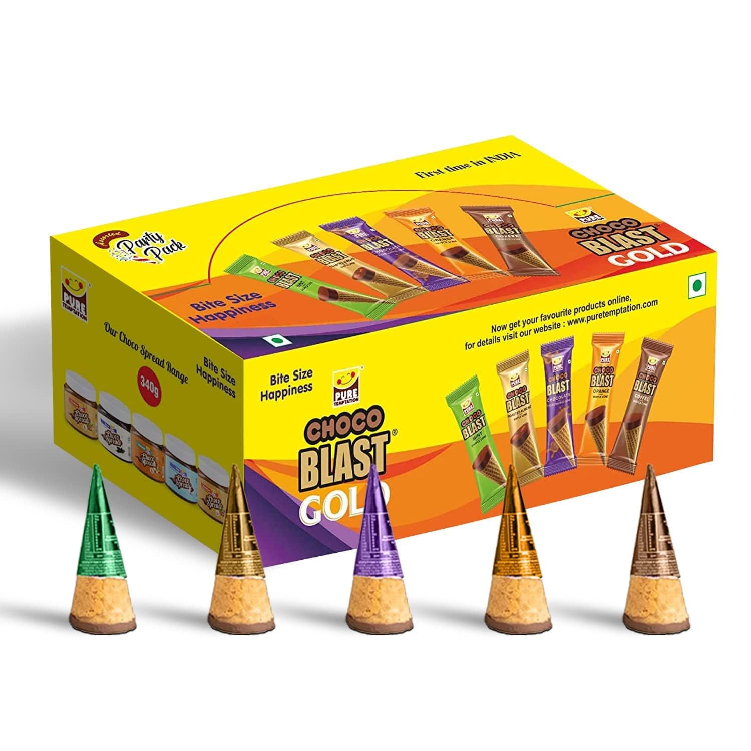 Pure Temptation Chocoblast Assorted Flavoured Waffle Cones [30 Pcs Chocolate Box] Snacks for Kids & Adults - Non-Meltable Chocolate Gift Pack - Individually Wrapped Chocolate Cone Bites & Waffle Cone (B0CKZFJPZH) Amazon Price History, Amazon Price Tracker