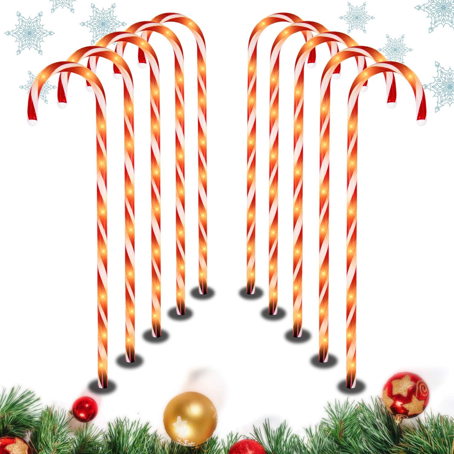 Get Cheap Price 28 Christmas Candy Cane Pathway Markers Lights, Set of 10 Pack Christmas Outdoor Decorations Yard Candy Cane Lights Hottest Sales 28 Christmas Candy Cane Pathway Markers Lights, Set of 10 Pack Christmas Outdoor Decorations Yard Candy Cane Lights