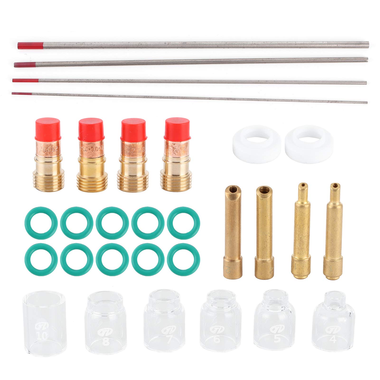 TIG WELLIDE GLASS CUP Zestaw 30pcs Ustaw odporne na ciepło trwałe akcesorium do argonowego pistoletu spawalniczego WP171826 Seria obejmuje 4# 5# 6# 7# 8# 10# szklane dysze