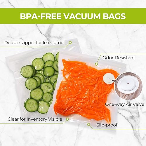 Miniatura 3 de Bolsas reutilizables selladoras al vacío para alimentos con válvula de aire, paquete de 30 bolsas sin BPA para ahorro de alimentos, aptas para