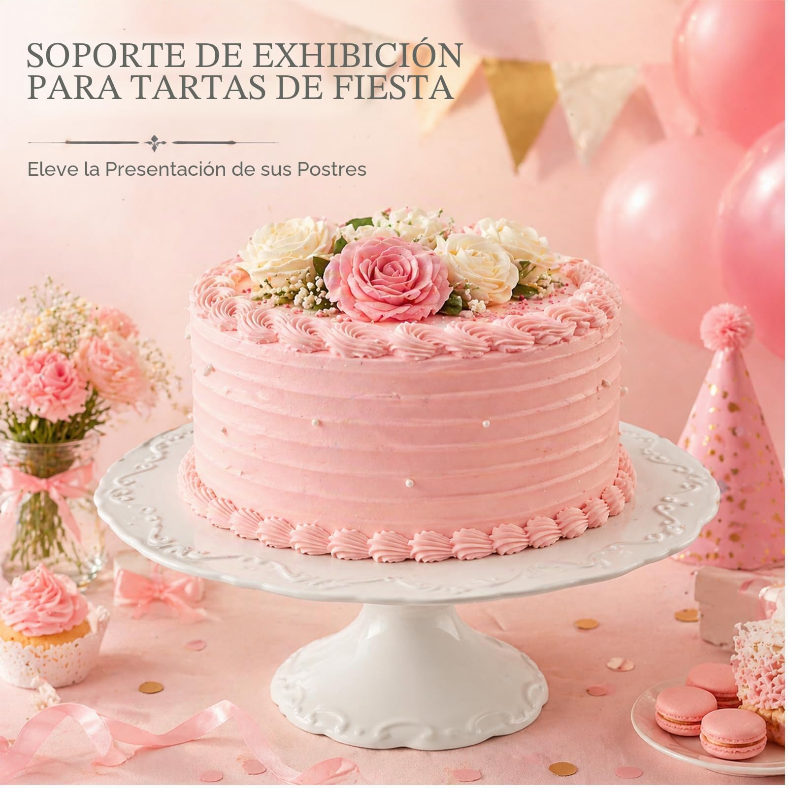 Soporte Para Pasteles De Porcelana Blanca De 12 Pulgadas (30cm), 1 Pieza Elegante Soporte Europeo Con Relieve Y Base Alta, Apto Para Lavavajillas, Ideal Para Tarta