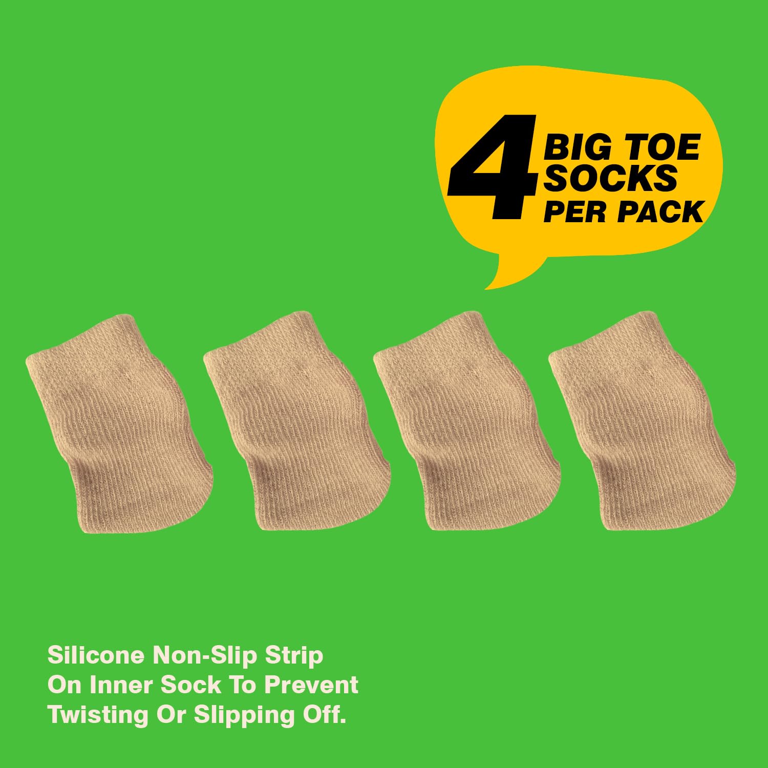 BOUNCEBACK Calcetines de punta grande para niños y adultos, calcetines de algodón con agarre de silicona antideslizante en el borde del puño interior, uñas de los pies, Desnudo/, Large/X-Large