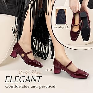 Trakxy Women Square Toe Mary Jane Pumps Shoes Comfortable