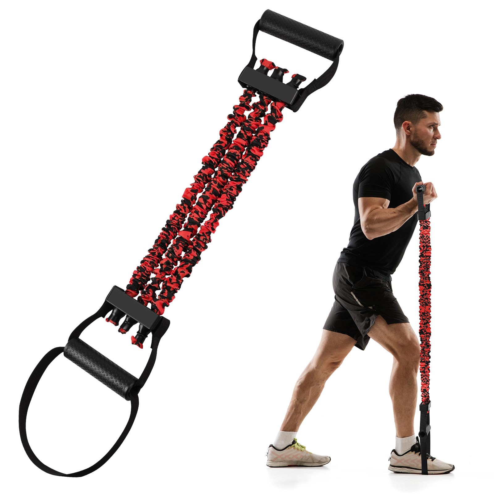 Flintronic Verstellbarer Chest Expander Fitness Widerstandsbänder mit 3 Strings o 5 Strings, Verstellbare Widerstandsbänder mit Griffen, Bauchtrainer Multifunktionstrainer für Zuhause