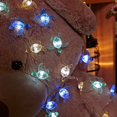 Miniatura 5 de Guirnalda de luces de hadas de tortuga marina temática de playa, 10 pies, 30 tortugas USB o funciona con pilas con control remoto para amantes de