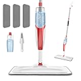 nacena Spray Mop for Floor Cleaning, Dust Mop with 420 ml Refillable Bottle and 3 Pcs Washable Pads Dry Wet Floor Mop for Household or Commercial Use for Hardwood Laminate Tile Ceramic, Red&White