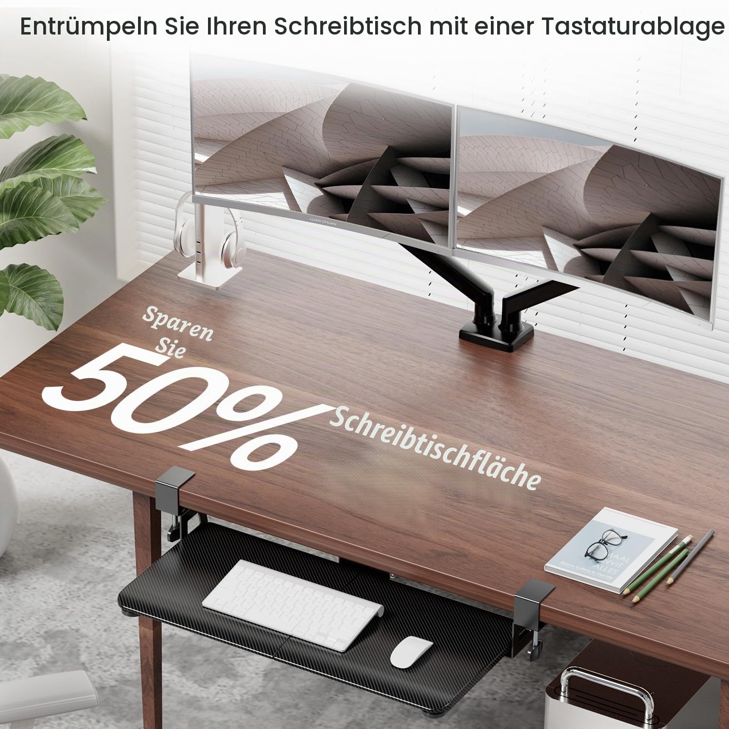 NearHub Tastaturauszug Tastatur Halterung Auszug Tastaturabage Ausziehbar Untertisch-Tastaturständer mit C Klemme,Ergonomisches Design, Karbonoptik Passt,Größe: 65cm((76 cm Klemmen) x 30cm,Schwarz
