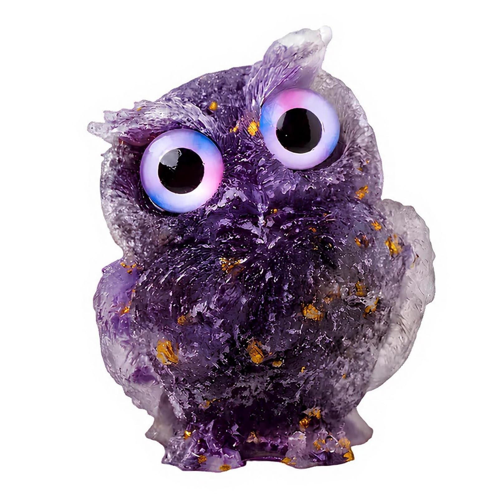 sugerou Crystal Owl Statue, Natural Healing Gemstone Figurine for Home Office Decor, Reiki Spiritual Energy Symbol Ornament, Waterproof Resin Hand-Painted Animal Gift Purple