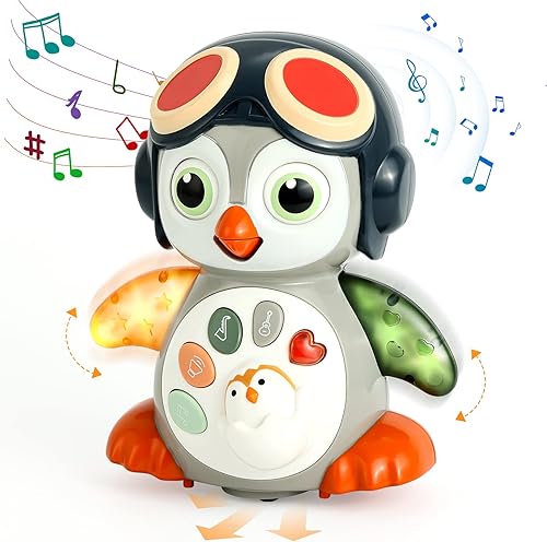 HAPTIME Juguetes de pingüino para niños de 1 año, juguetes musicales para niños pequeños de 1 a 3 años, juguetes interactivos de baile para niños de