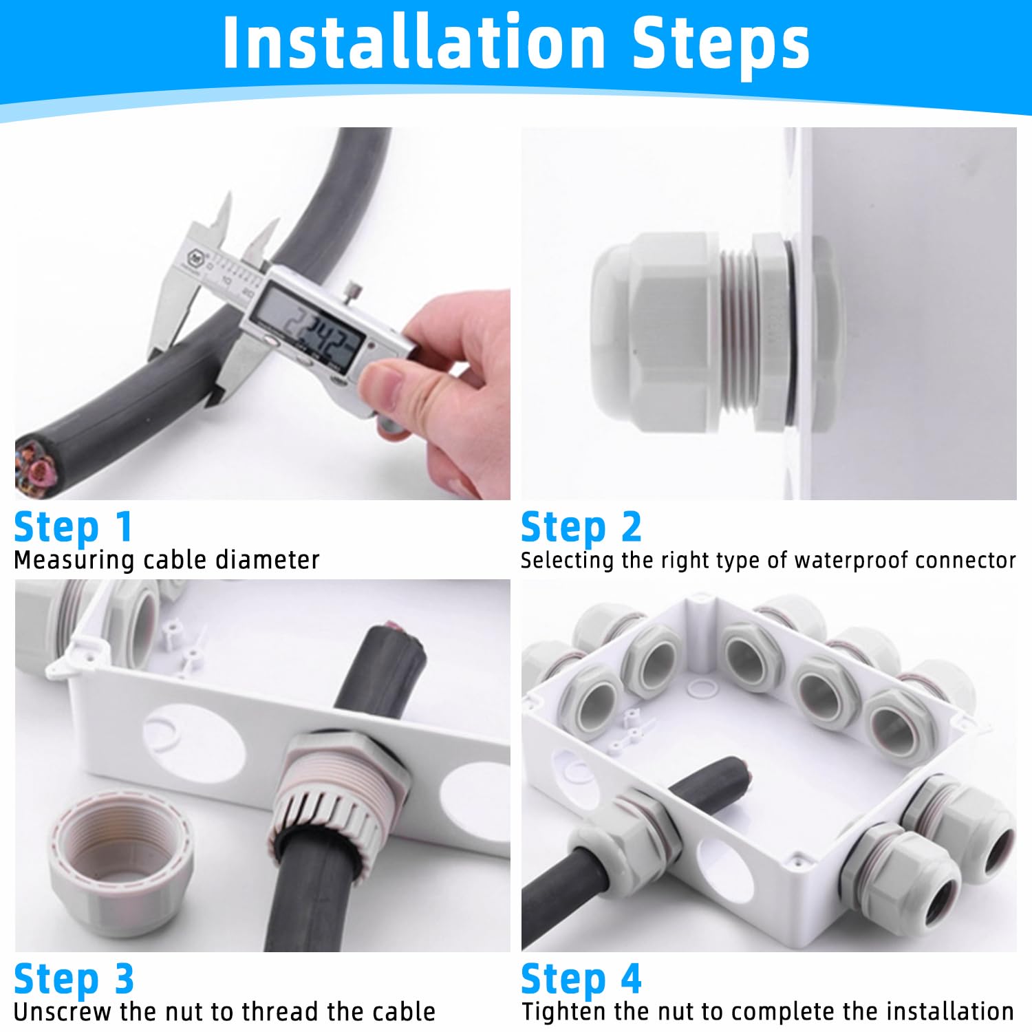 60 prensaestopas para cables, IP68, resistente al agua, con juntas, M12, M16, M20, M25, M32, de plástico y nailon, con tuercas de seguridad, caja de conexiones para jardín exterior