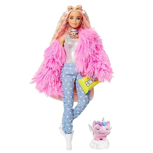 Immagine del prodotto Barbie Extra n.3 - Bambola Snodata con Pelliccia Rosa e Maialino-Unicorno - 15 Accessori - Look Fashion con Ciocche Rossa - Regalo per Bambini 3+ Anni, GRN28