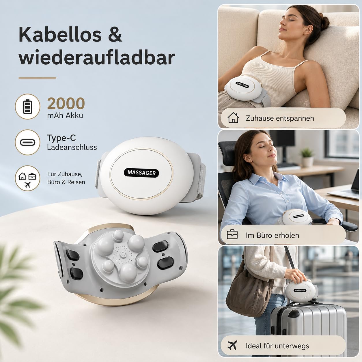 Elektrisches Kabellos Bauchmassagegerät mit Wärmefunktion | Massagegürtel mit Wärmefunktion für lindert Blähungen und Perioden Krämpfe, geeignet für den Einsatz zu Hause und im Büro