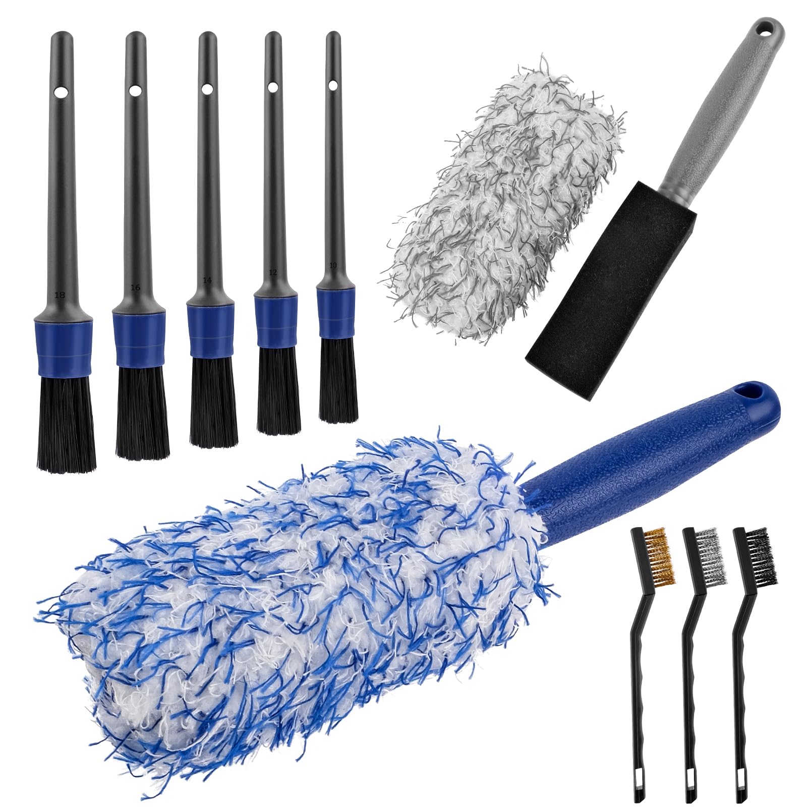 Brosse Jante Voiture,10 PCS Brosse de Nettoyage Microfibre Set,Brosse de Roue de Voiture Jante,Pas de Rayures Brosse Jantes pour L'entretien Intérieur et Extérieur de la Voiture, 30 * 6 CM