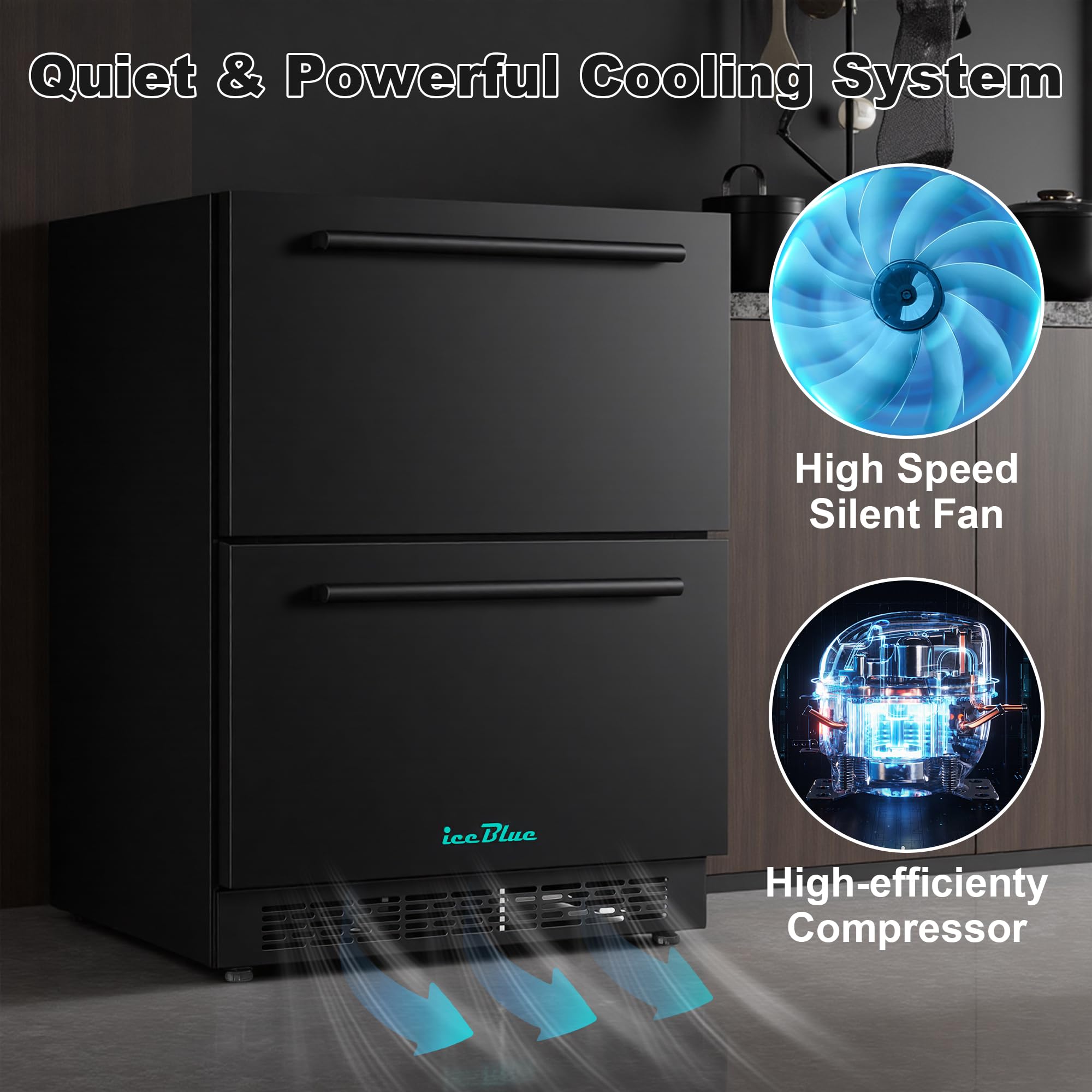 Iceblue Drawer Refrigerator, 24 Inch 5.12cu.Ft Under Counter Drawer Fridge, Stainless Steel Freestanding Beverage Refrigerator, 34~50℉ Fast Cooling Wine Fridge For Home, Bar, Gift - Black on Fridge.com - View 5
