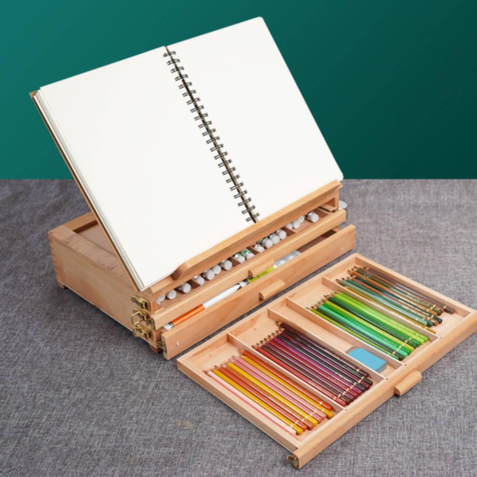 Boîte D'art En Bois Hêtre Ergonomique Mallte Peinture Surface Travail Inclinée pr Peintres, Atelier, Panneau