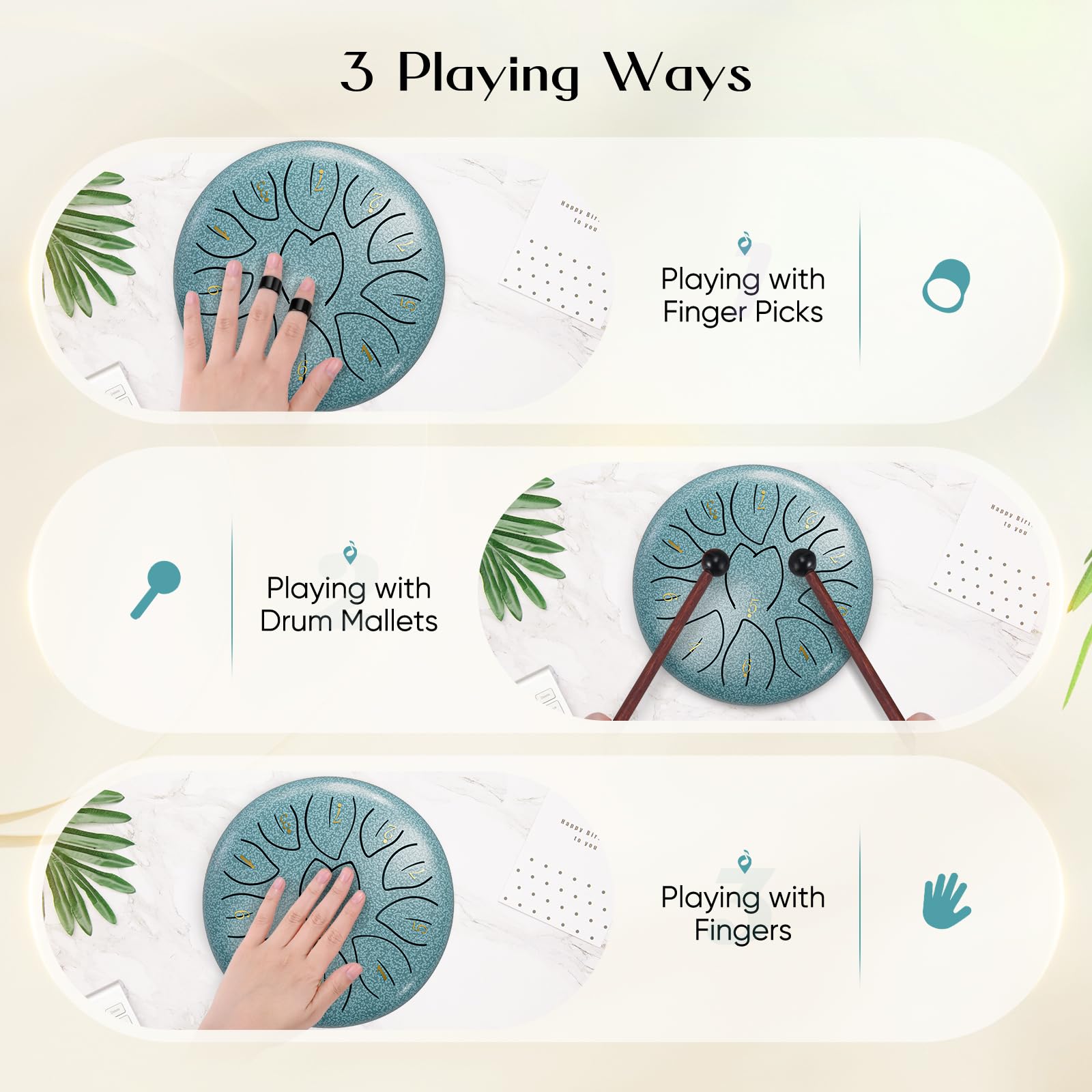 Sunowl Steel Tongue Drum, 6 Pouces 11 Tons D Key Handpan Drum, Mini Tambour à Langue Handpan Instrument, Percussion Steel Drum Kit pour Performances, Méditation, Yoga, Education, Bleu ciel
