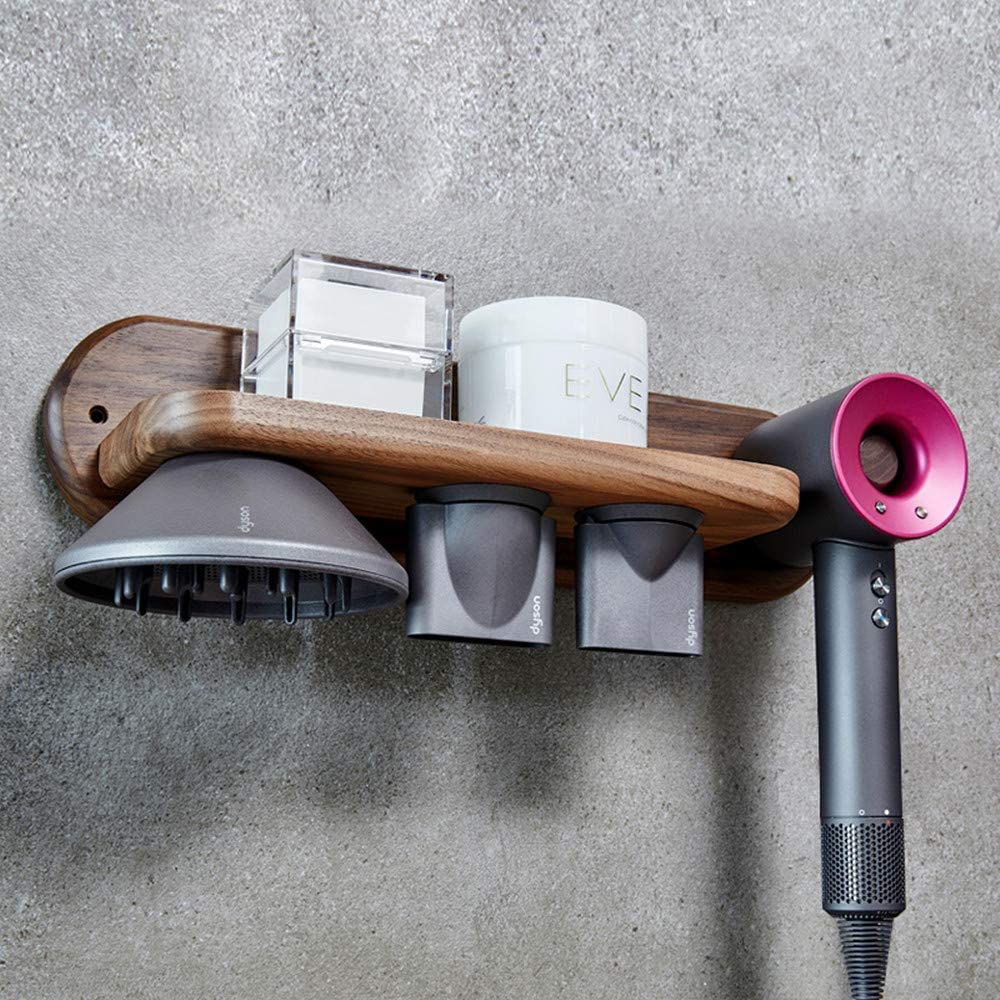 Impermeabile Supporto Per Asciugacapelli Appendini Magnetici Supporto A Parete Per Asciugacapelli Per Dyson Supersonic, Diffusore E Ugelli Doppi, Supporto Presa Cavo (L, Legno di Noce)
