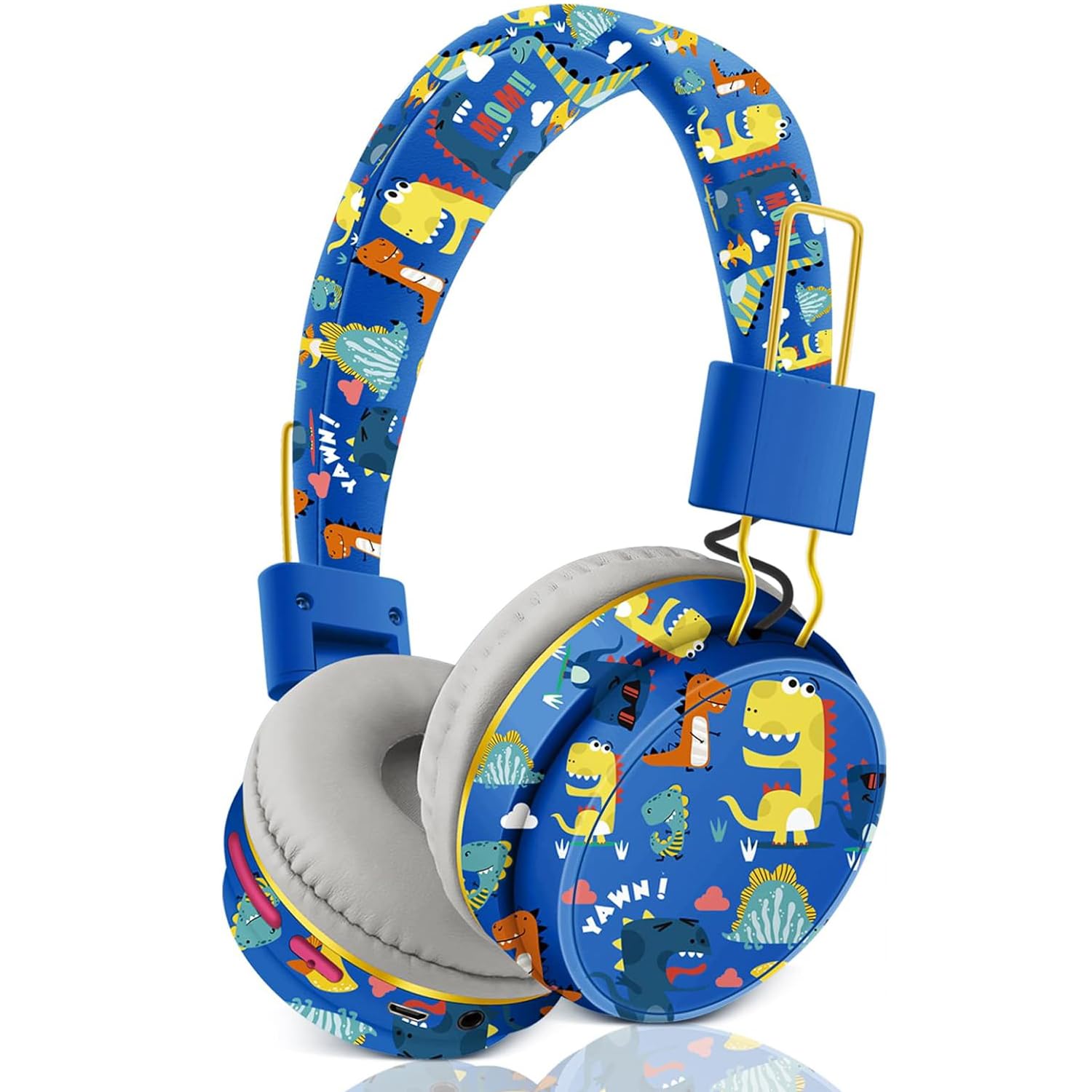 Azonee Kids Headphones Wireless, Blue Dinosaur Wireless Headphones for Kids, Bluetooth Headphones with Microphone, Toddler Headphone Over Ear for Age 2+, Compatible with iPad/Fire Tablet