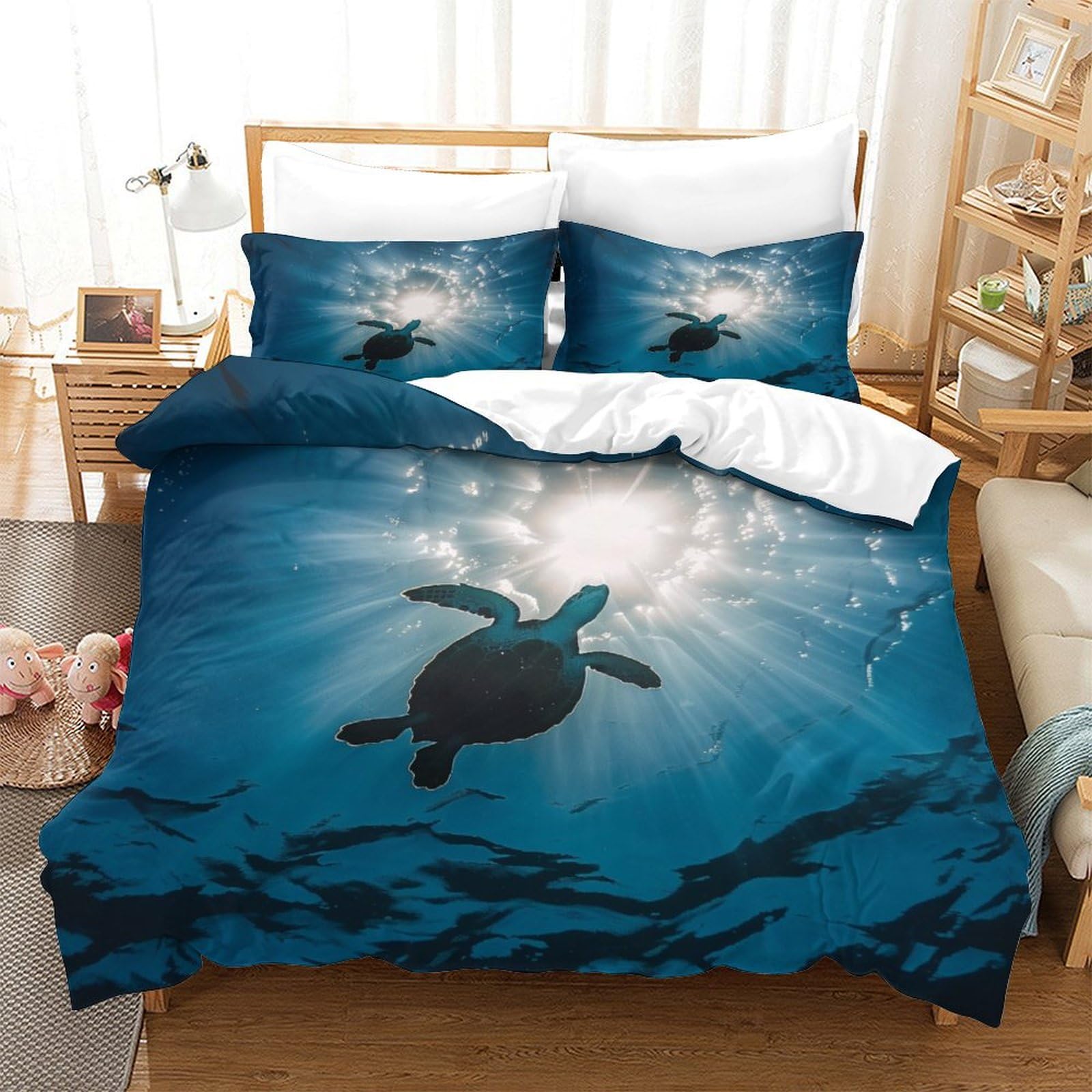 P1s9u7w5y Sea Turtle-9 3D Printed Sea Turtle Underwater Duvet Cover Set 3Pcs Microfiber Ocean Animal Bedding Set King（220X240cm）