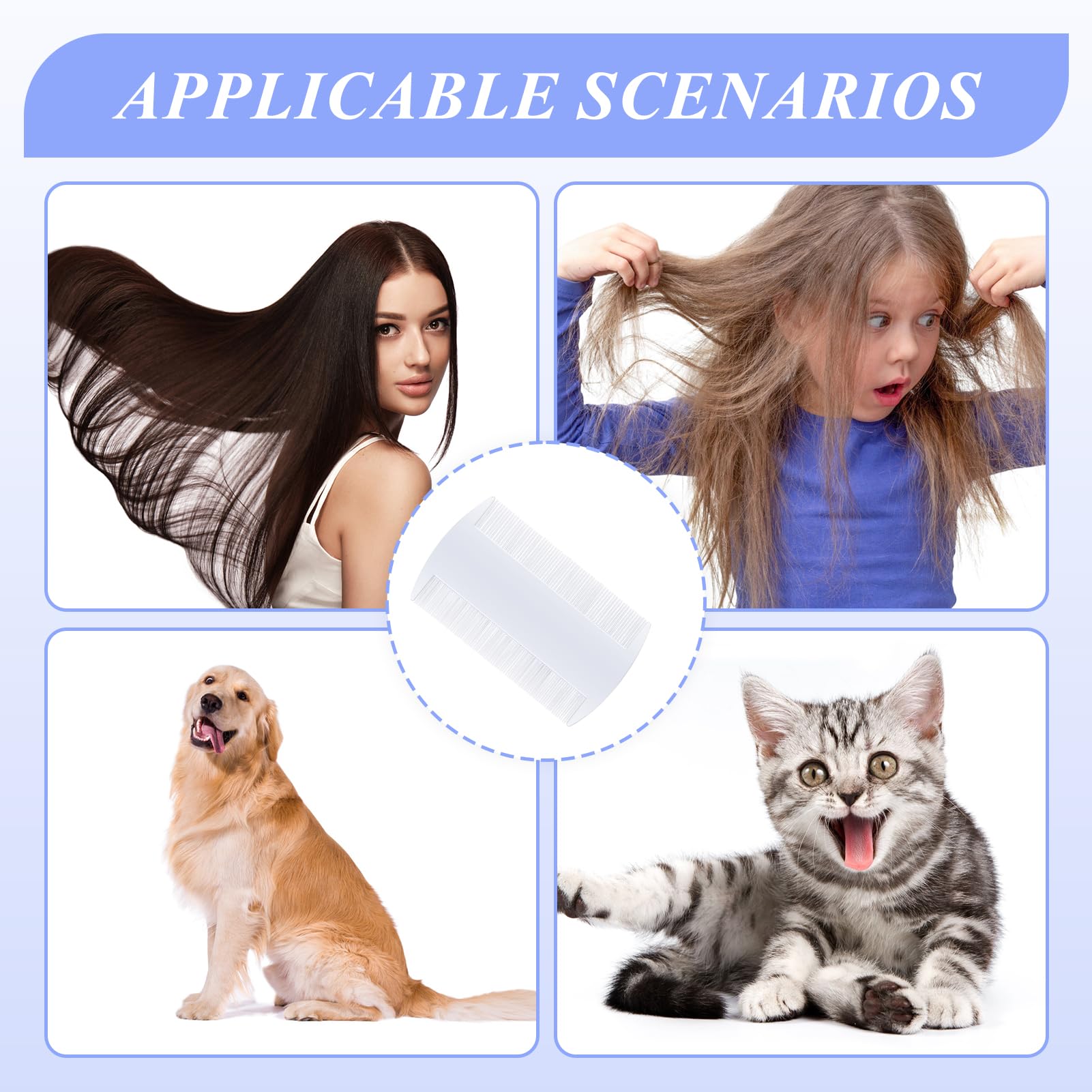 Ensemble de 4 Peignes Anti-Poux et Lentes à Dents Fines pour Enfants et Adultes, Double Face, Élimination Efficace pour Toute la Famille, Convient aussi pour Animaux, Anti-Puces et Tiques