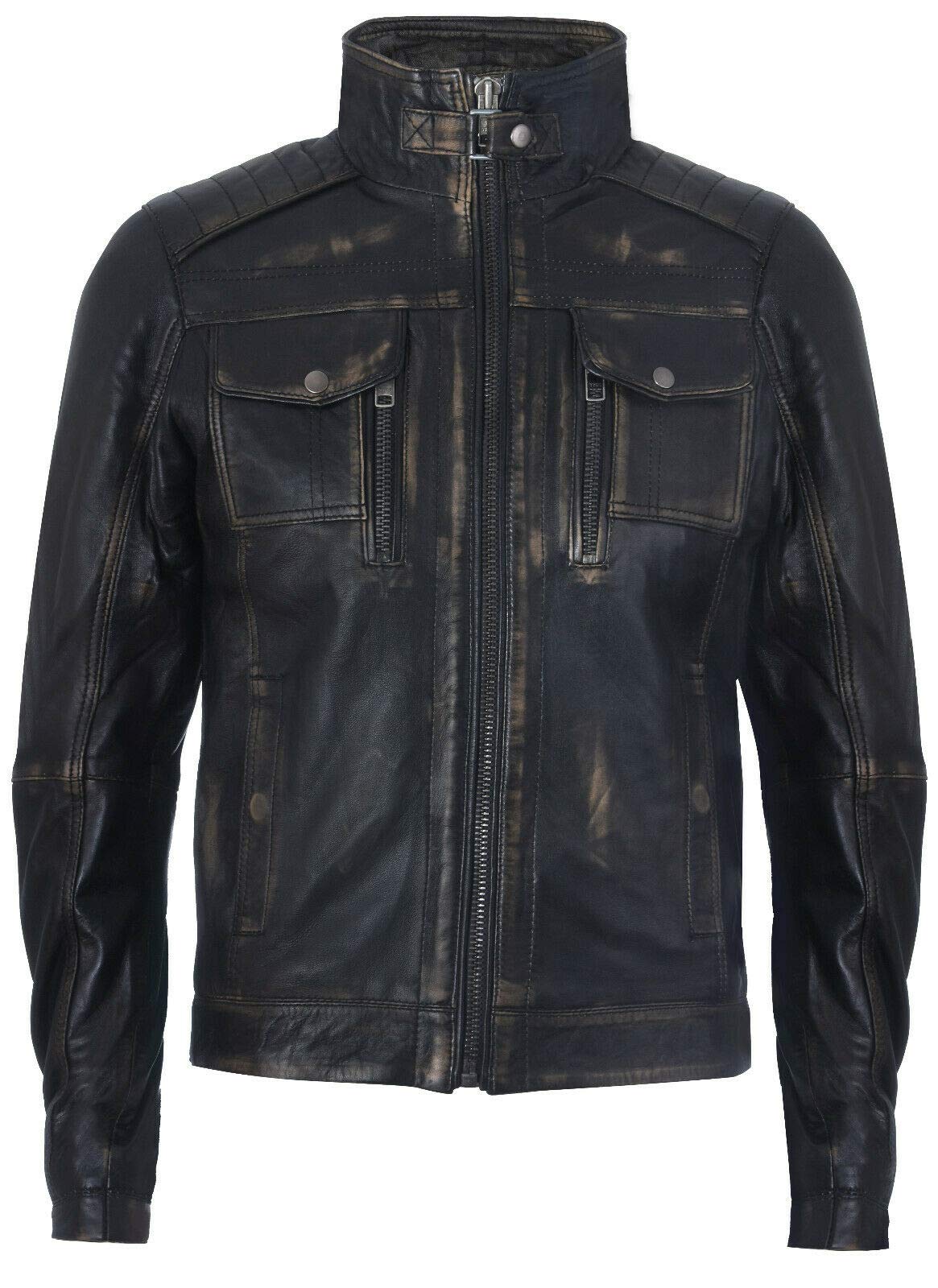 Hombres Corredor 100% Cuero Chaqueta Motera Motocicleta Apenada