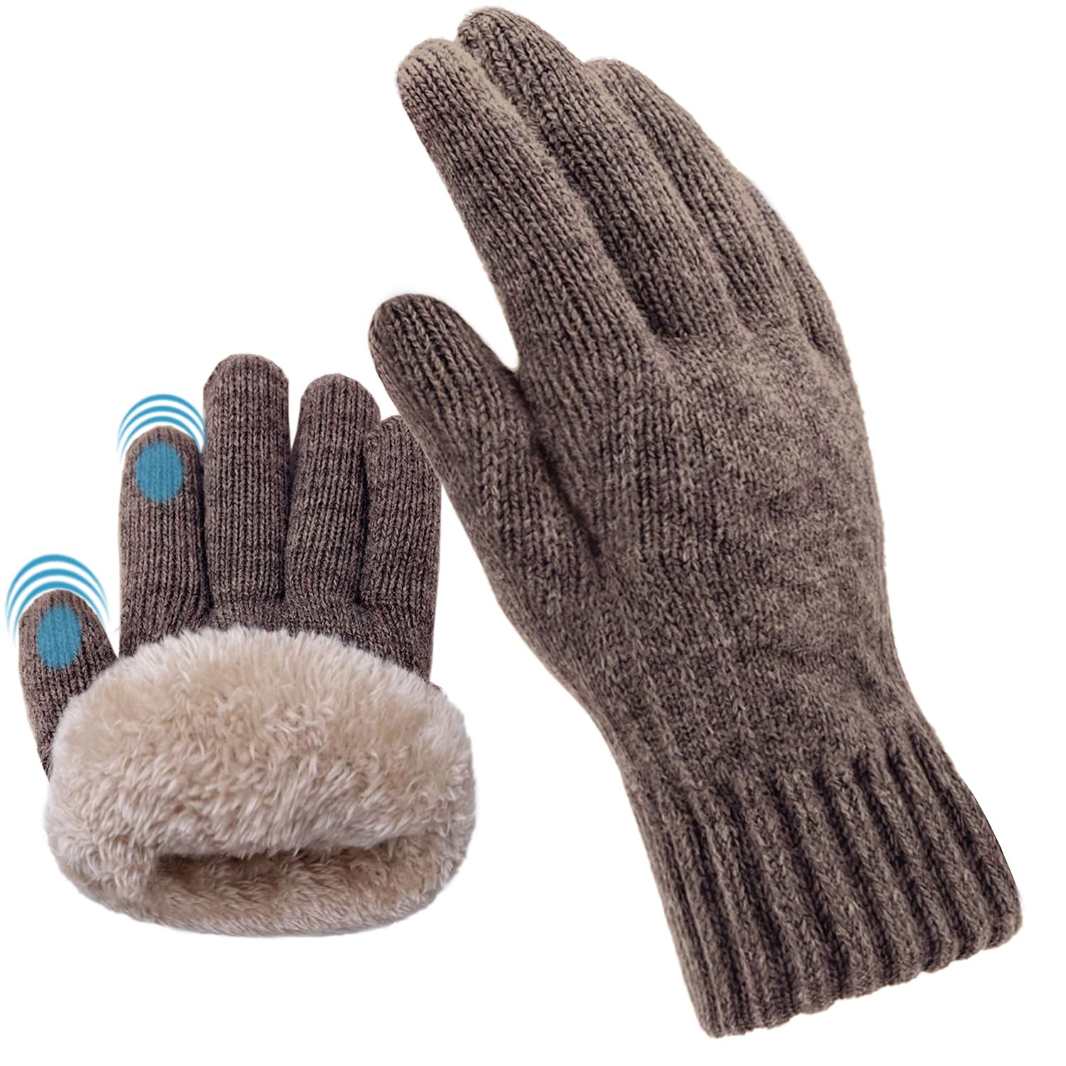Beurlike Guantes de invierno de lana para hombres y mujeres, con forro polar, para pantalla táctil, cálidos, térmicos, para nieve, guantes de punto trenzado para clima frío, regalo