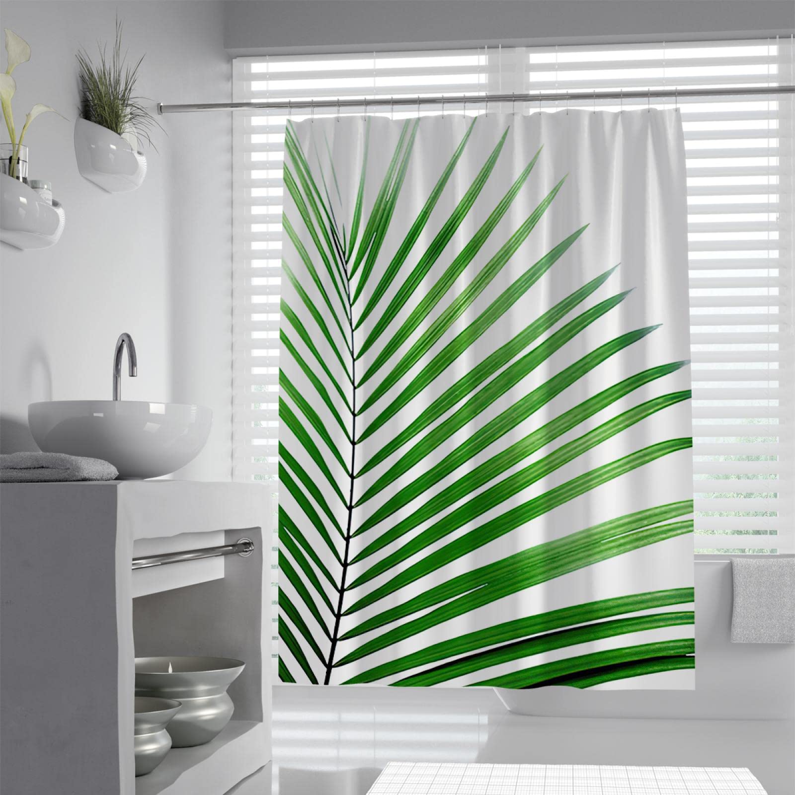 Tropical Plant Theme Zasłony prysznicowe z 12 haczykami Zielone liściaste ważone zasłony prysznicowe Rodzinny wystrój łazienki Można prać w pralce 200x200cm