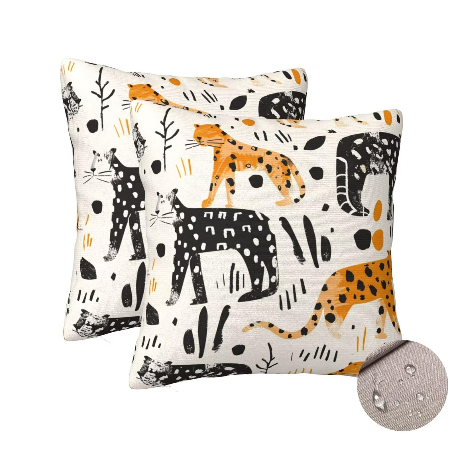Housse coussin 60x60 cm imperméable beige jaune lot de 2 pour jardin
