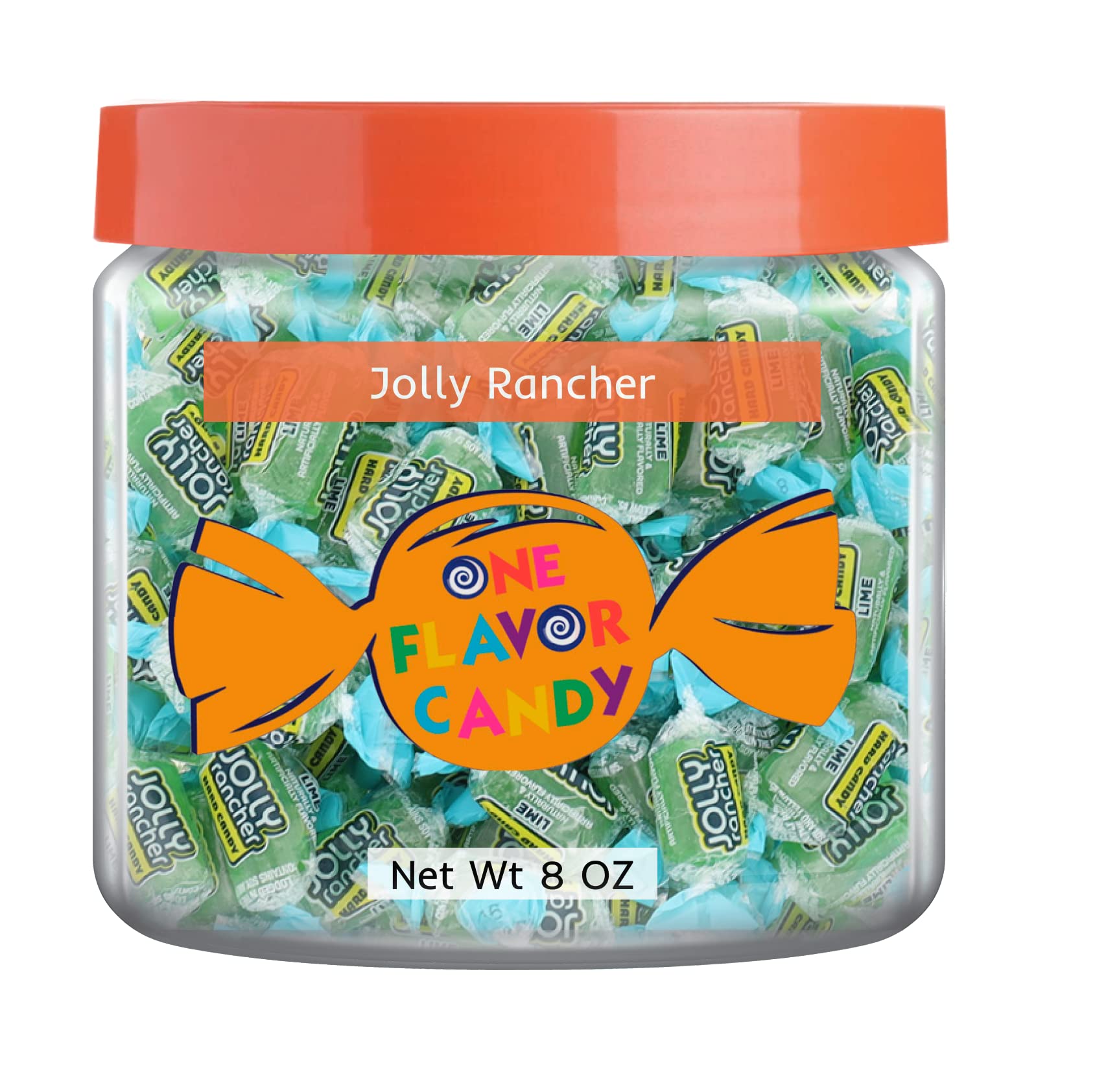 One Flavor Candy Jolly Rancher World's Best Fruit Hard Bulk Candies in Jar Tasty Yummy Perfectly Delicious Time (Lime, 8oz)