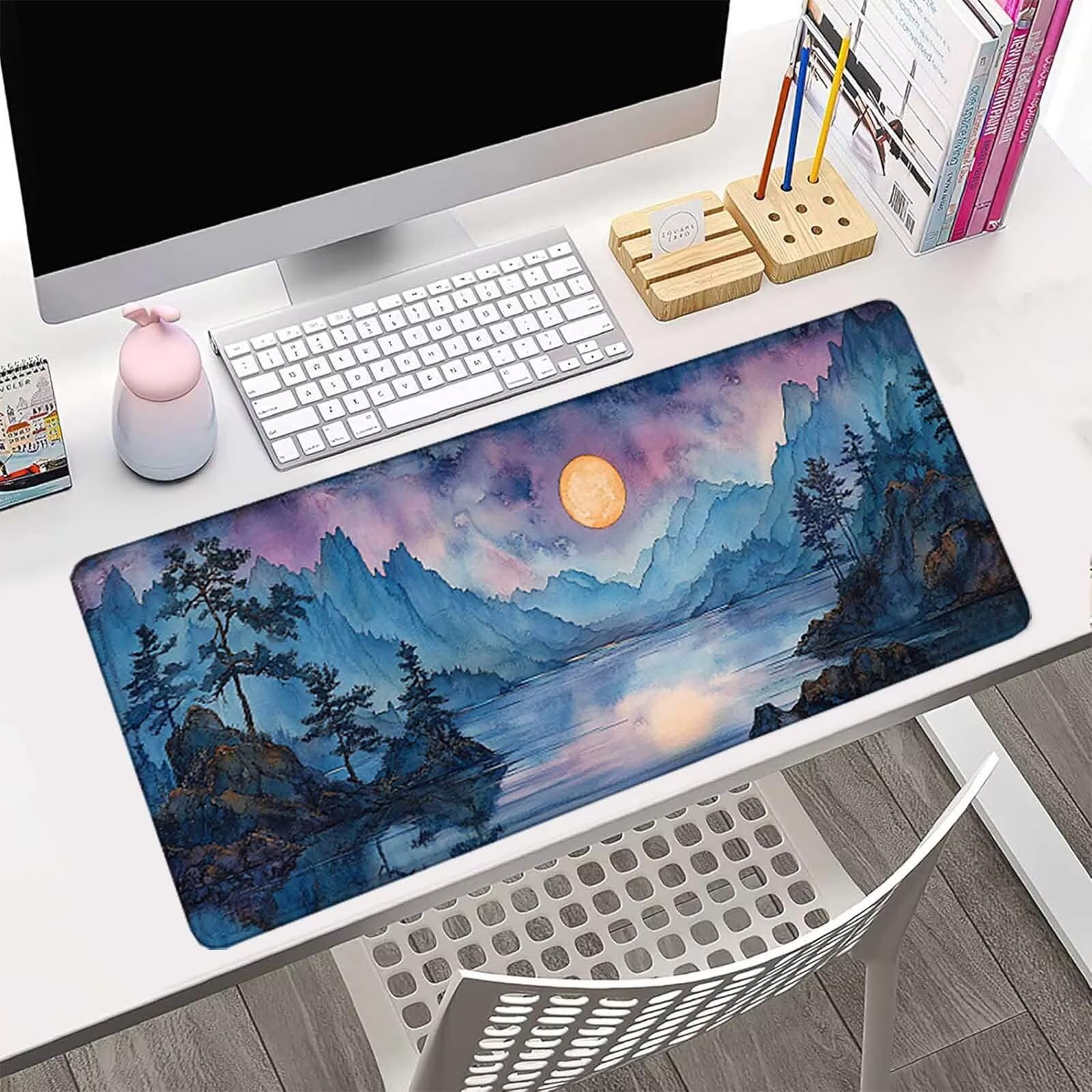 Podkładka pod mysz XXL 1500 x 800 mm, wodoodporna podkładka pod mysz biała podkładka pod mysz z motywem krajobrazu akcesoria do gier szyte krawędzie antypoślizgowa gumowa podstawa powierzchnia do