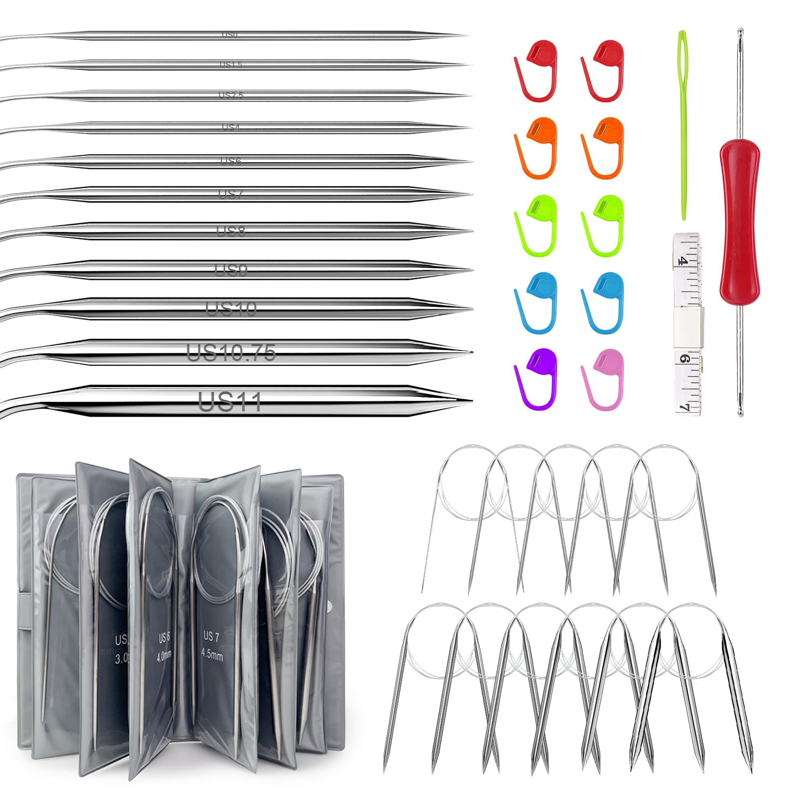 円形編み針、ステンレススチール円形編み針、100cm/40インチ、ステッチマーカー、ニットセーター、スカーフ、ソックスブランケット、初心者針用