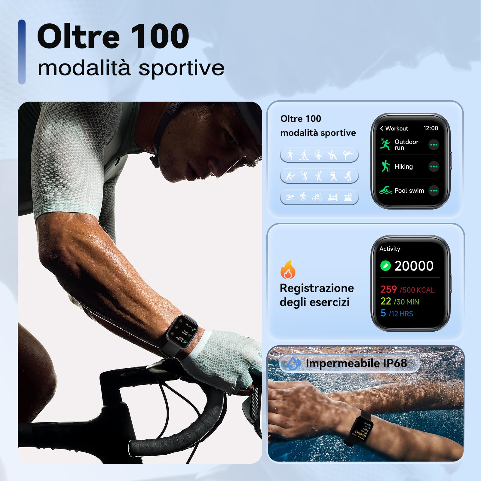 Smartwatch Uomo Orologio, 1,8" Smartwatch Chiamate Risposta Vivavoce, Alexa Integrato Cardiofrequenzimetro SpO2 Sonno, Contapassi Orologio Fitness Notifiche 110 Modalità Sport per Android/iOS Nero