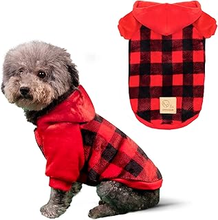 cyeollo Dog Hoodie Dog Flannel Sweatshirt Sweater with Hat Buffalo Plaid Winter Thermal Warm Dog Clothes Dog Hoodies for Small Dogs with Leash Hole