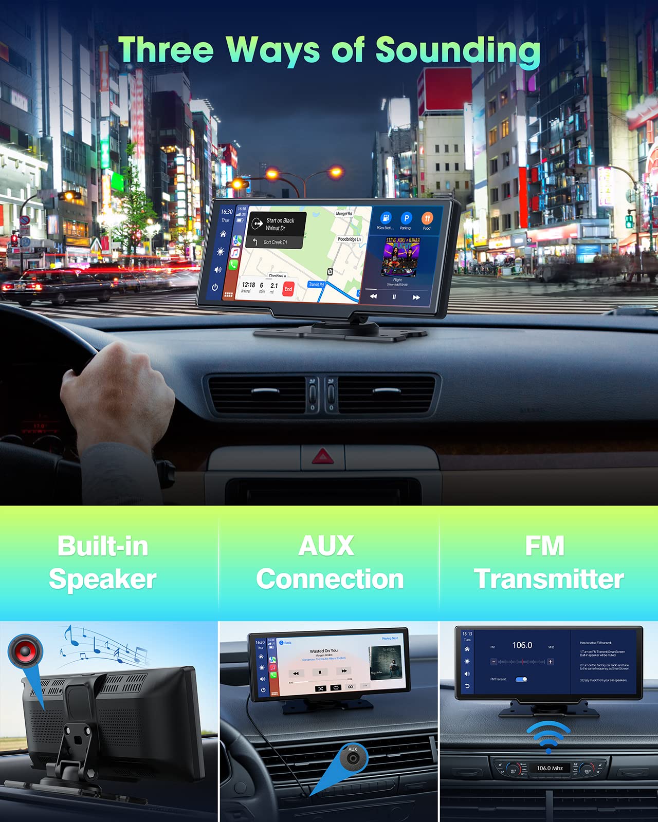 EYETOO Wireless Apple Carplay & Android Auto for Car Stereo, 10'' Touchscreen Car Radio Receiver, Hands-Free Calling, Bluetooth, Siri, AUX/FM, Voice Control, GPS Navigation, for All Cars