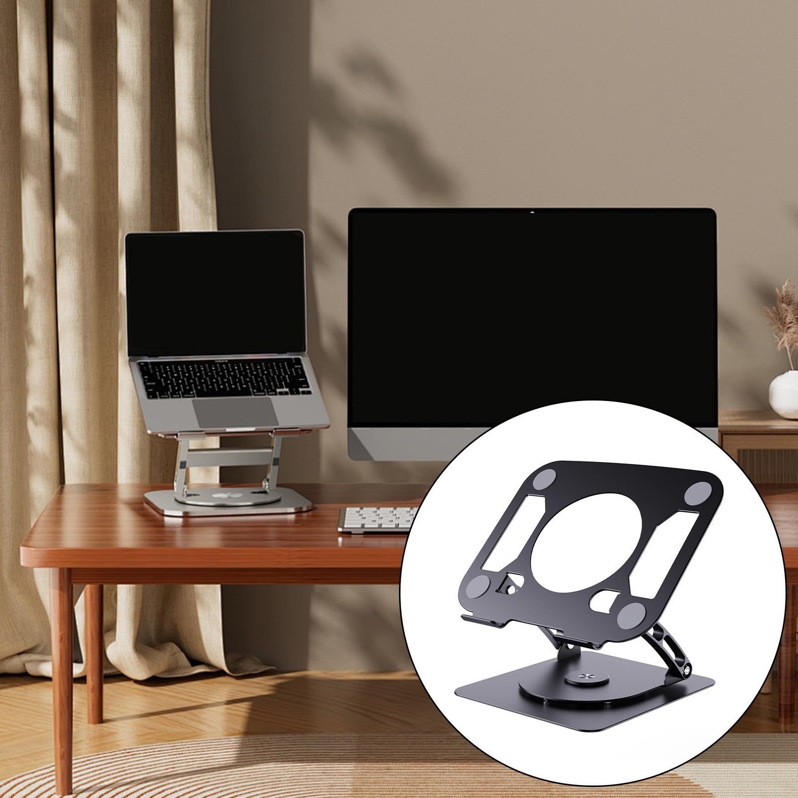 Soporte ergonómico para portátil con base giratoria de 360°, altura ajustable de 50 mm a 290 mm, soporta hasta 10 kg de enfriamiento de peso de oso