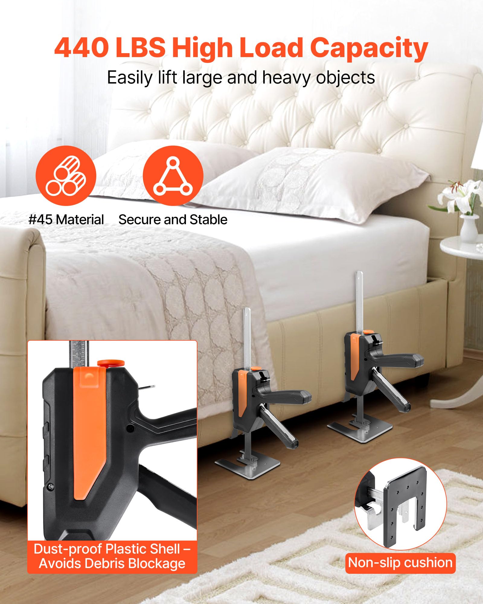 VEVOR Cric à Bras 2PCs, Lève Meubles Portes Plaques avec Capacité 200 kg, Outil de Levage Manuel jusqu'à 19,5 cm, avec Niveau Magnétique, 2 Modes de Réglage, pour Fenêtres, Installation, Noir