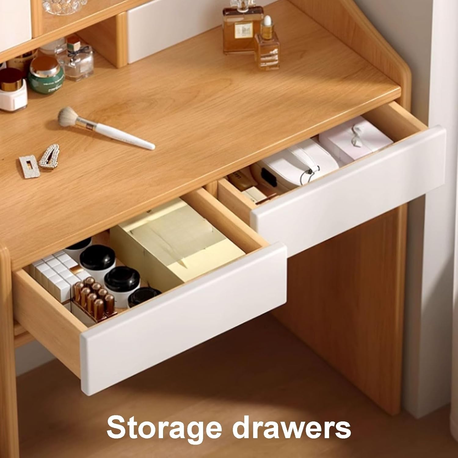 Makeup Vanity Desk, Small Vanity Table, Make up Vanity with Chair, Small Dressing Table with Mirror Engineered Wood White, Natural(White)