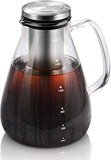 Soulhand 1,5 L Cafetière à infusion à froid, cafetière en verre noire glacée prête à boire et théière à infusion à froid, kit de filtre et infuseur pour boisson aux fruits punch thé café
